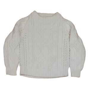 Vintage White Chunky Cable Knit Kids Sweater Size Small 4/5 Made in USA